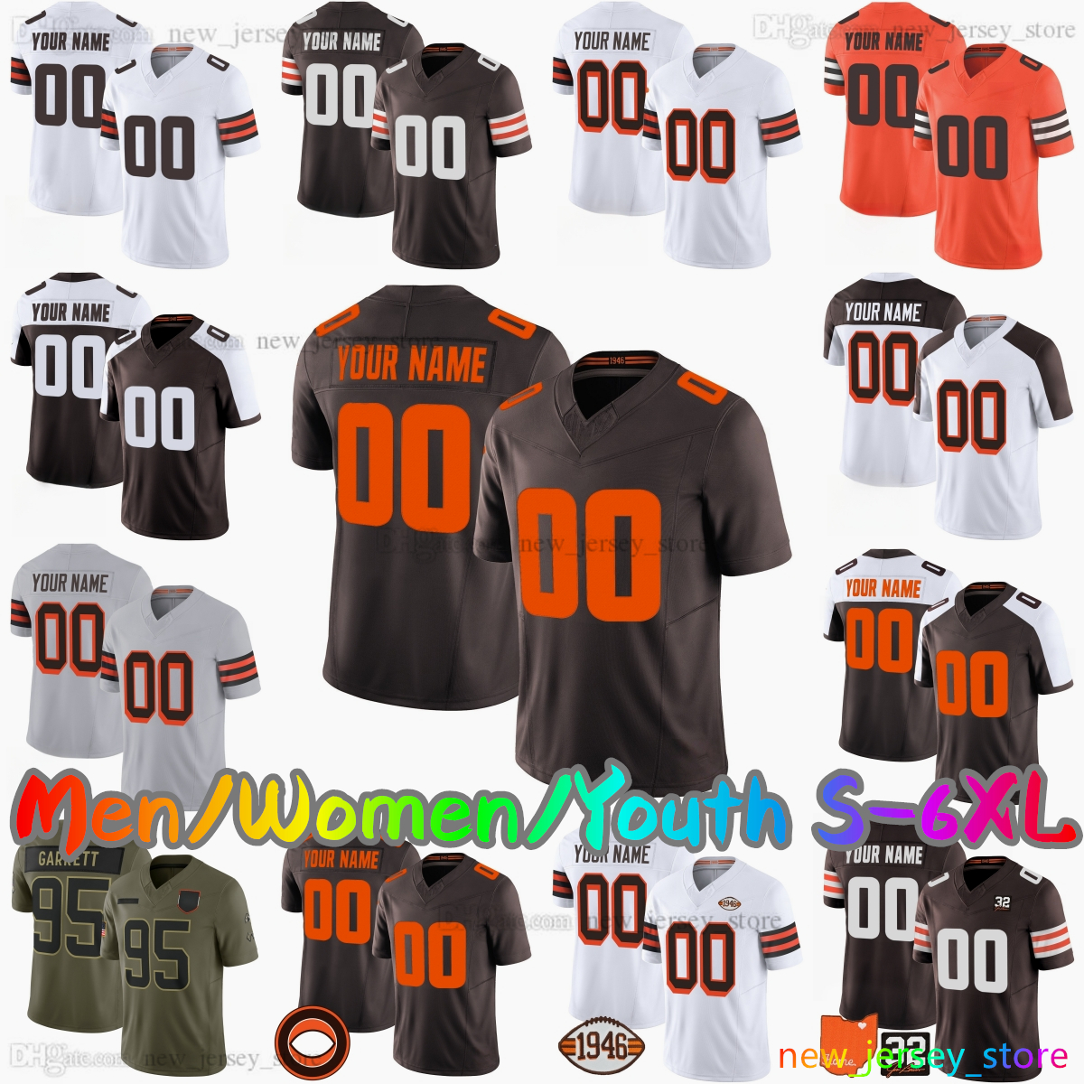 2025 Custom S-6XL DIY 12 Shedeur Sanders Football Jersey 95 Myles Garrett 85 David Njoku 21 Denzel Ward 15 Joe Flacco 3 Jerry Jeudy 10 Quinshon Judkins Stitched Jerseys