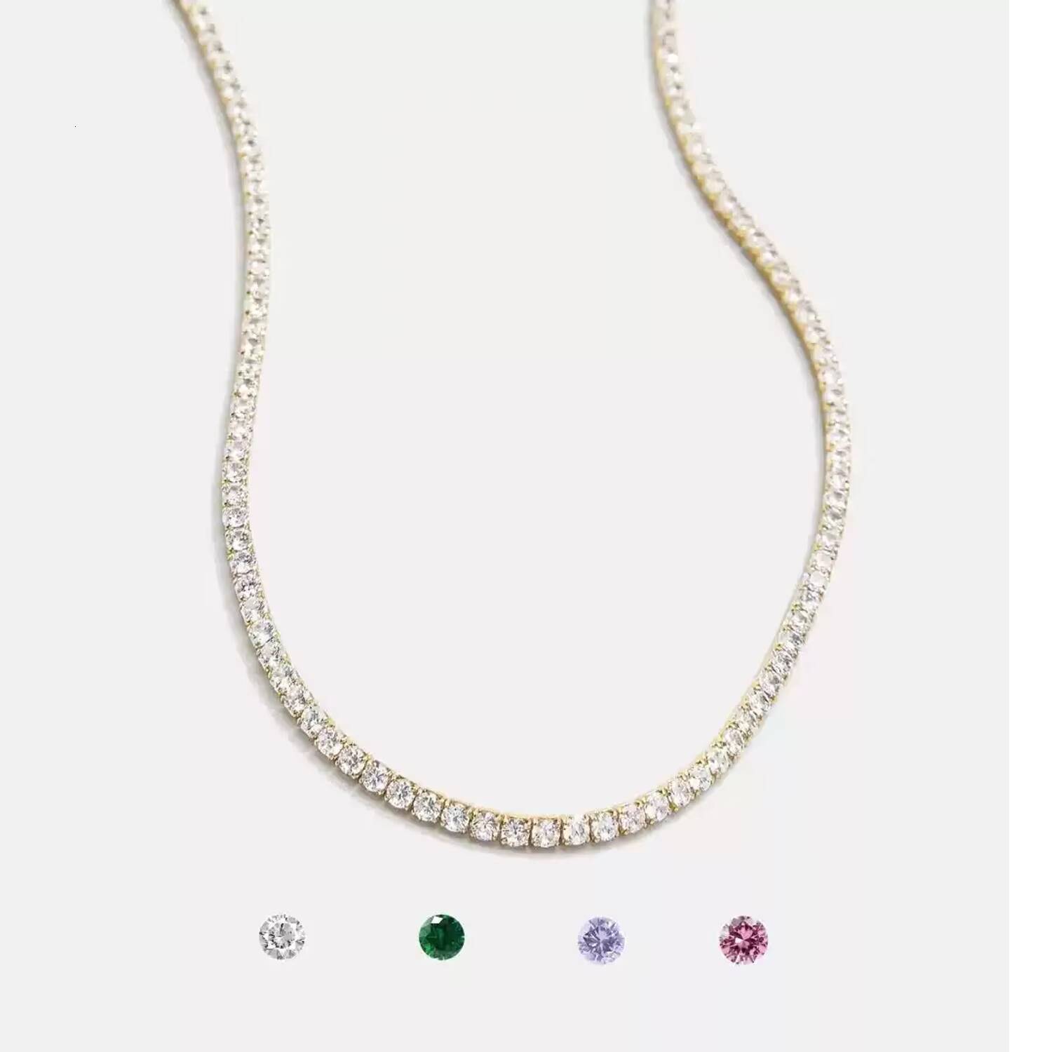 Custom Tennis Chain Jewellery 925 Sterling Silver 2 mm 3 mm 4 mm Zircon Cubic Zirconia Mosaic Diamond Tennis Necklace Adjustable