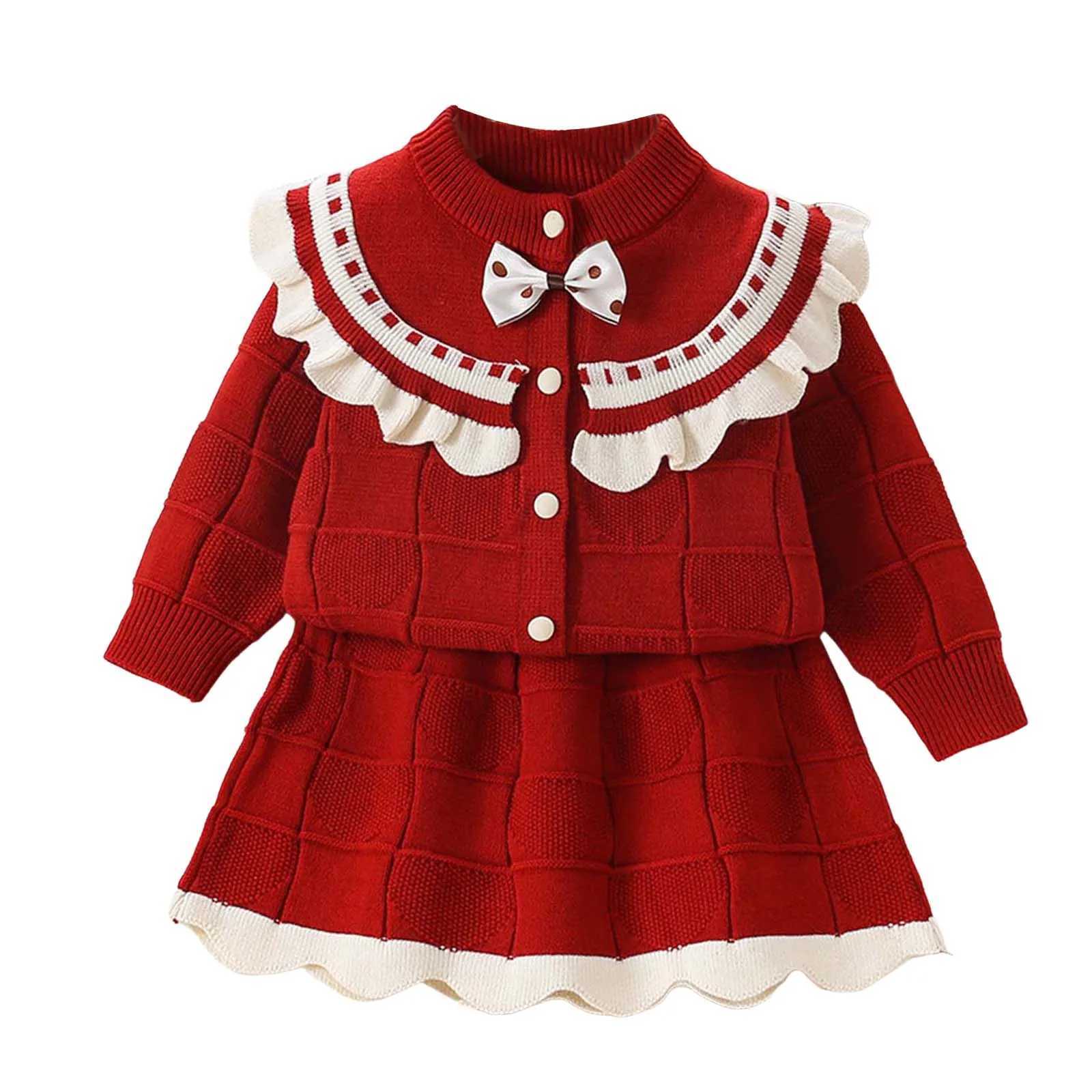 Girls Comfortable And Warm Sweater Set Girls Fashionable And Sweet Knitted Cardigan Half Skirt Set Cotton Warm Clothing L250926EBES