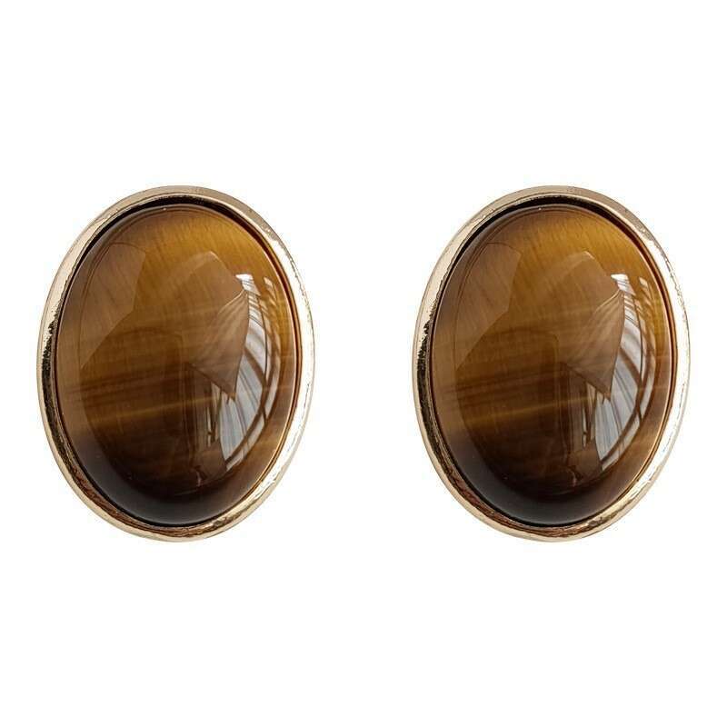 Milad Tiger Eye Stone Earrings French Style Fashionable Studs Unique High-end Feel Ear Jewelry