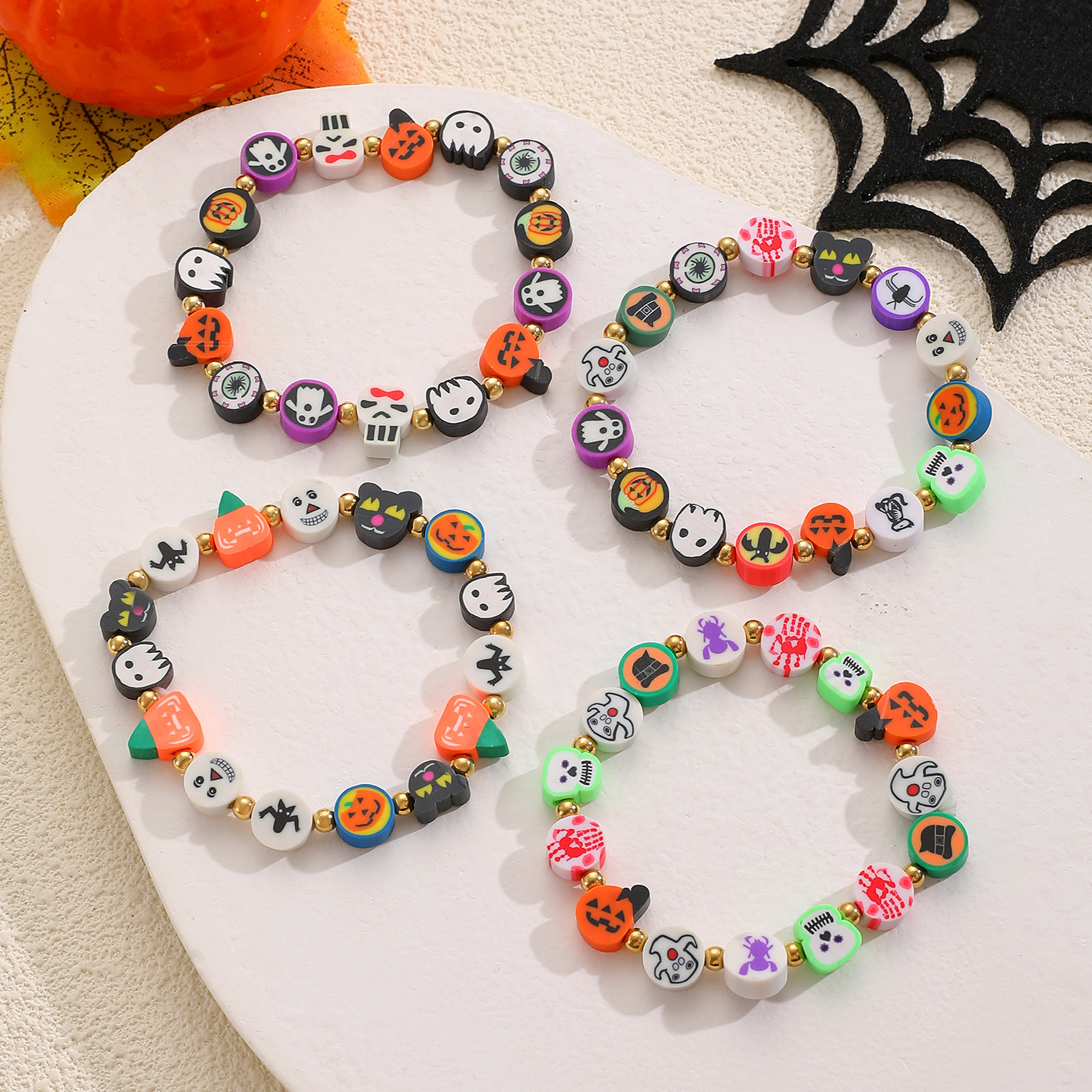 Halloween Element For Women Hot-Selling Soft Clay Pumpkin Ghost Beaded Colorful Bracelet Jewelry