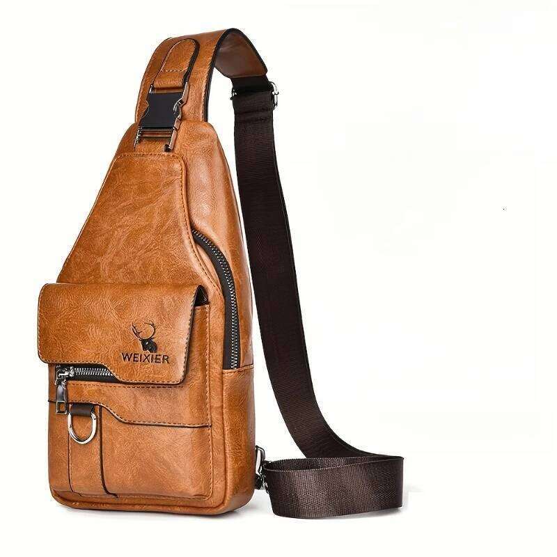 1pcs Vintage Waterproof PU Crossbody Bag Anti-Stain Large Capacity Casual Outdoor Travel Chest Pack Fashionable shoulder bag