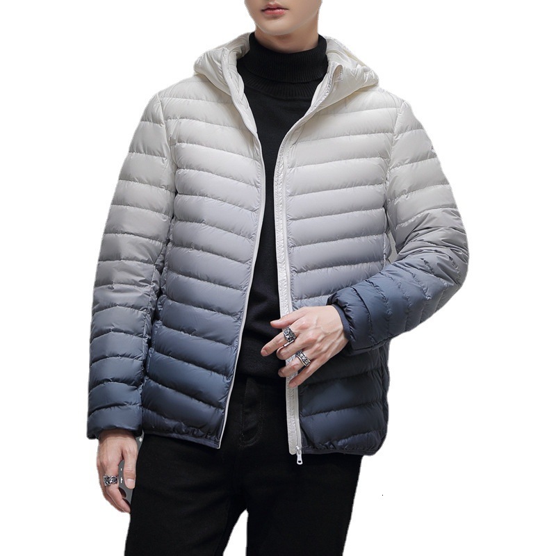 Gradient Lightweight Down Jacket Men Short Autumn Winter New 90% White Duck Down Hooded Stand Collar Fashion Casual Warm Coat