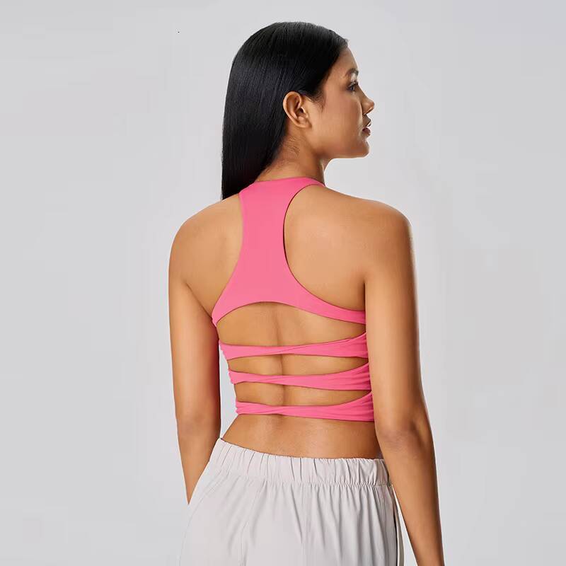 Womens Sexy Cross Racerback Sports Bra Vest With Breathable Fitness Hollow Out Halter Yoga Top Running Yoga Gym Tank Top