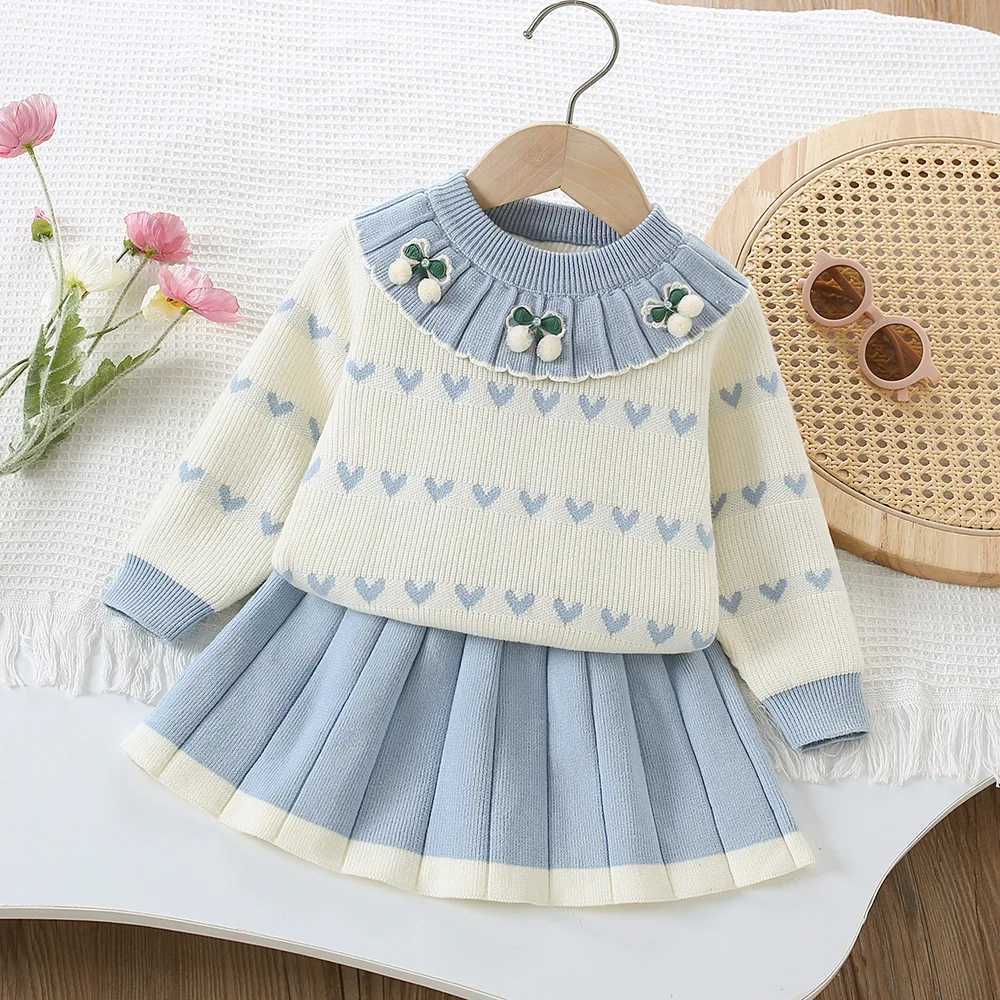 6598 Girls Sweater Suit 2025 Autumn and Winter New Baby Girls Knitted Pullover Skirt Sweet Girls Twopiece Suit L250926XY8X
