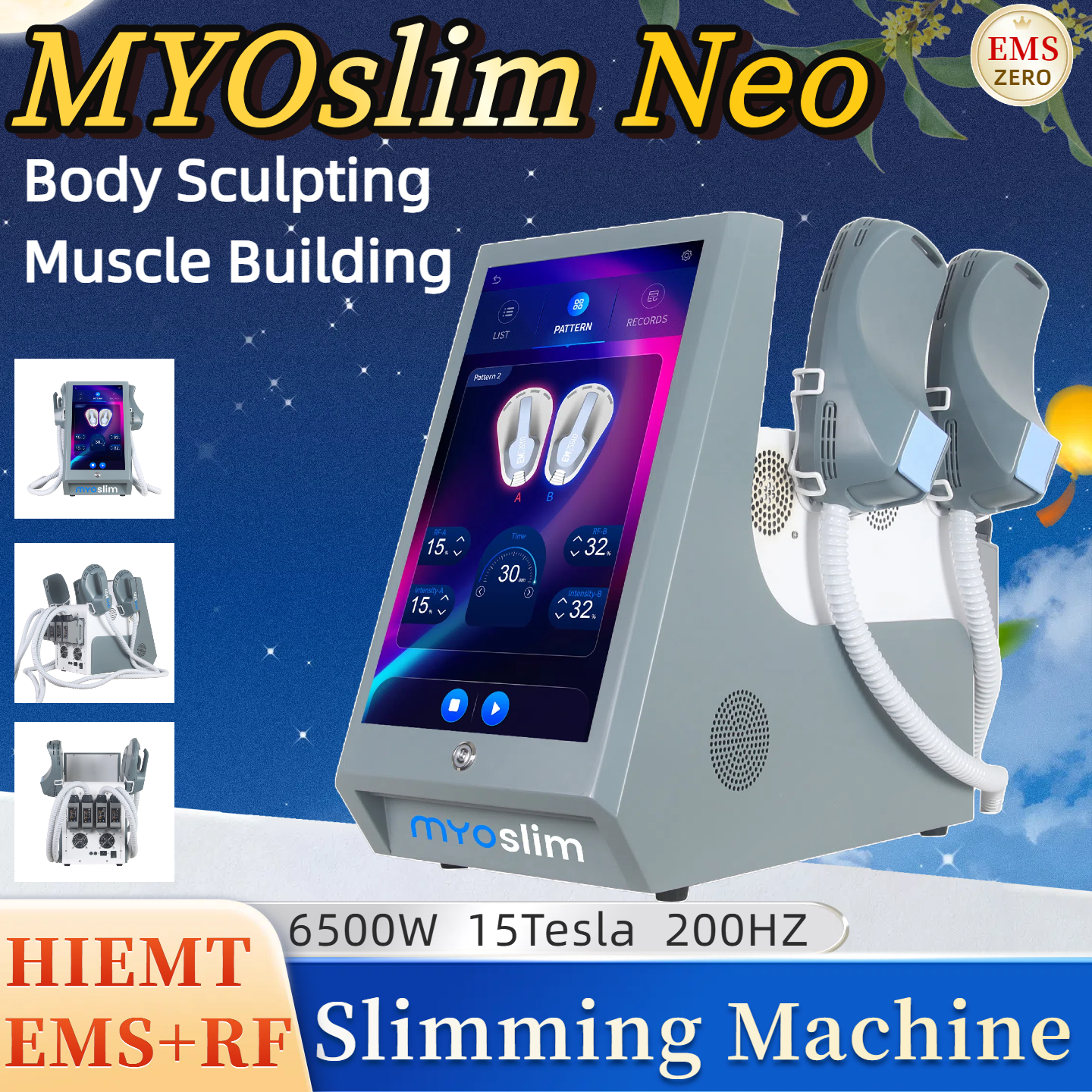 EMSzero MYOslim EMS Sculpt Body Sculpting RF Weight Loss Slimming And Muscle Building Fat Loss Electromagnetic stimulation HIEMT Machine 200HZ 6500W 1