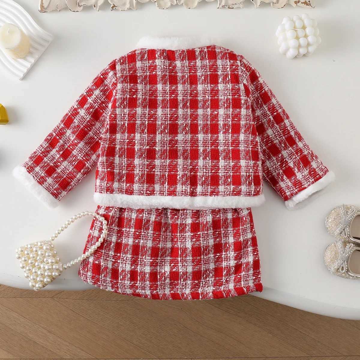 Girls Set Winter New Style Westernstyle with Cotton Thick Red Fashionable Sweet and Cute for The New Year L2509265OPX