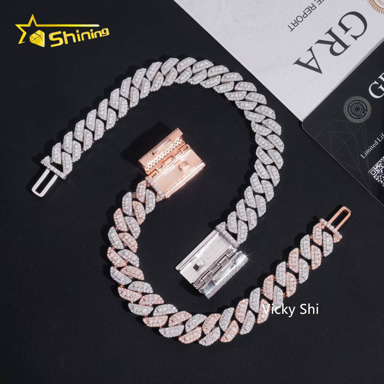 Hip Hop Hot Selling Men Moissanite Bracelets 925 Sterling Silver 13MM Width Iced Out Moissanite Cuban Bracelet