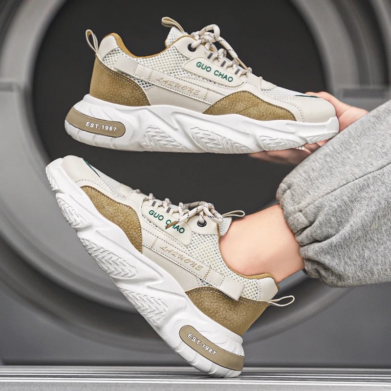 Men's Shoes 2025 New Spring Breathable Mesh Surface All-in-one Casual Men's Non-slip Increase Running Sports Shoes Elevated Design Sport Sho