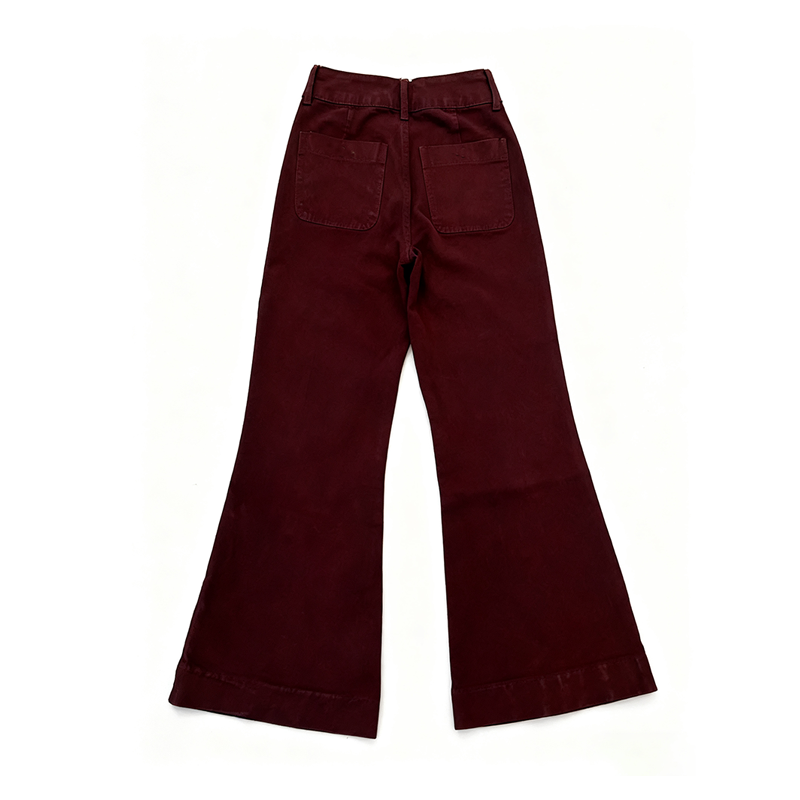 Women's Jeans Women's Retro Double-Button Stretch Denim Flare Pants High-Waisted Slimming Fitted Wine Red Jeans Trousers CK007