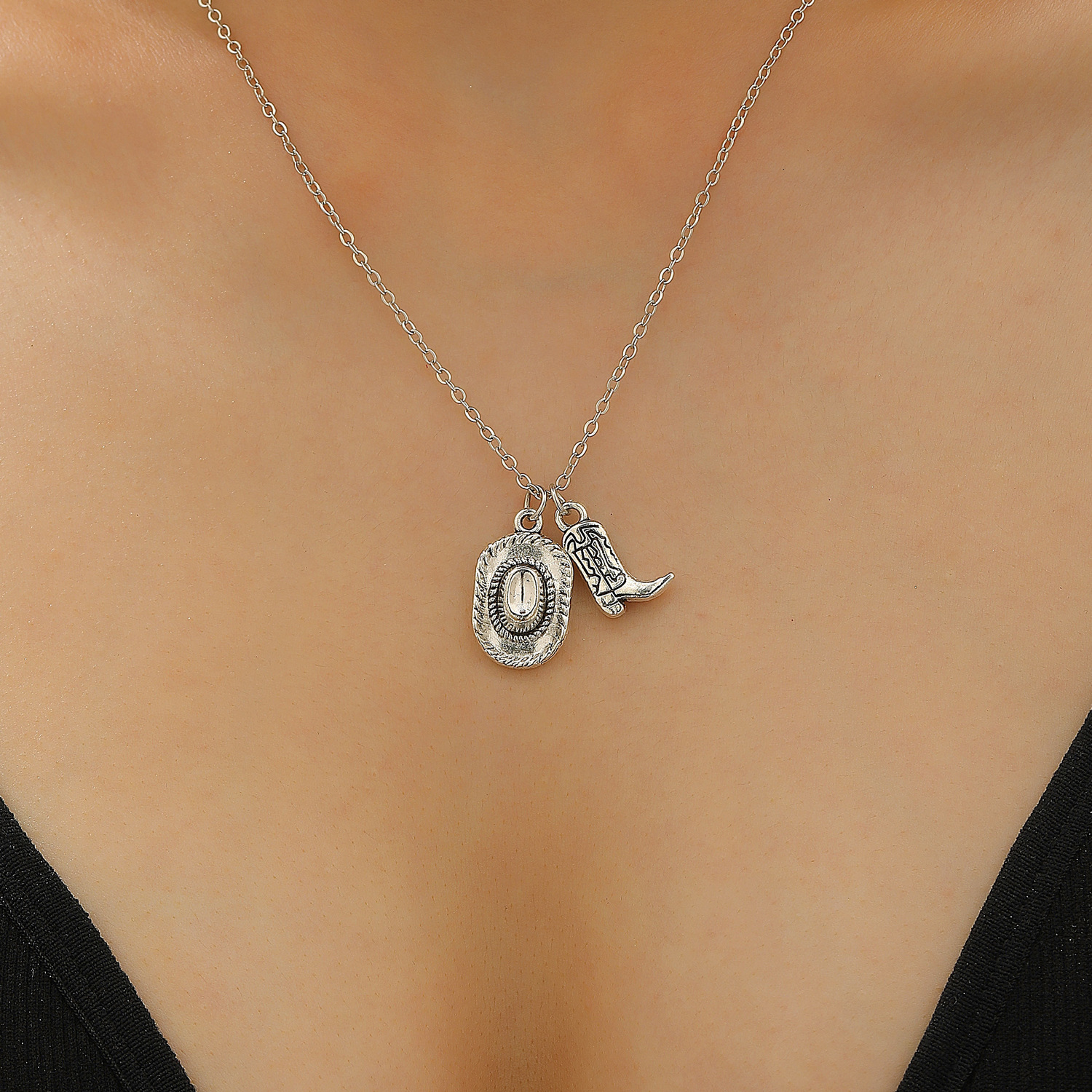 Fashion Theme Personality Western Cowboy Hat Boot Pendant Necklace Earrings Jewelry For Women