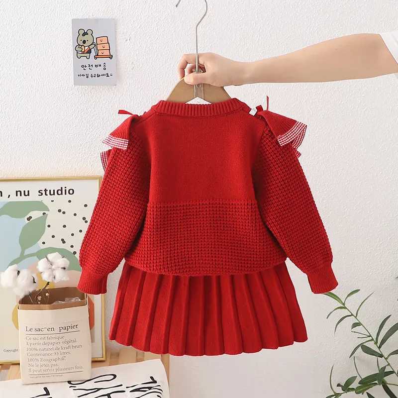 Childrens Sweater Set AutumnWinter New Baby Girl Long Sleeve Knitted CardiganHalf Skirt Two Piece Set L2509266K8K