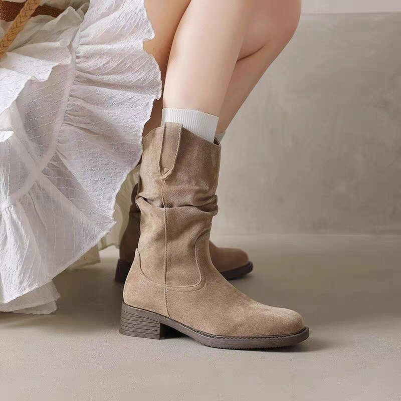 2025 New Melad Western Cowboy Short for Women Spring and Autumn Mid-Calf Martin Boots 01 e1