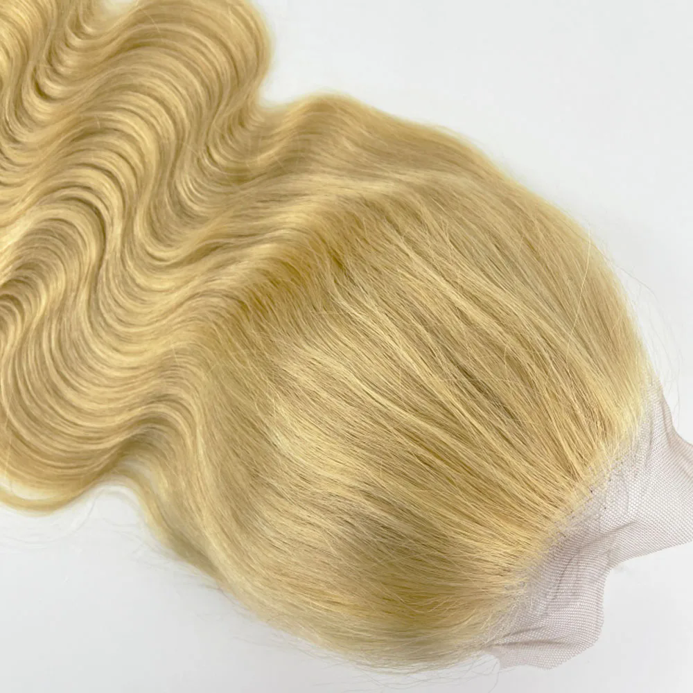 5x5" Ash Blonde Human Hair Topper Silk Skin Base Women Toupee Body Wave Remy Hair Scalp Top Cloure Lace Front with Clip in #613