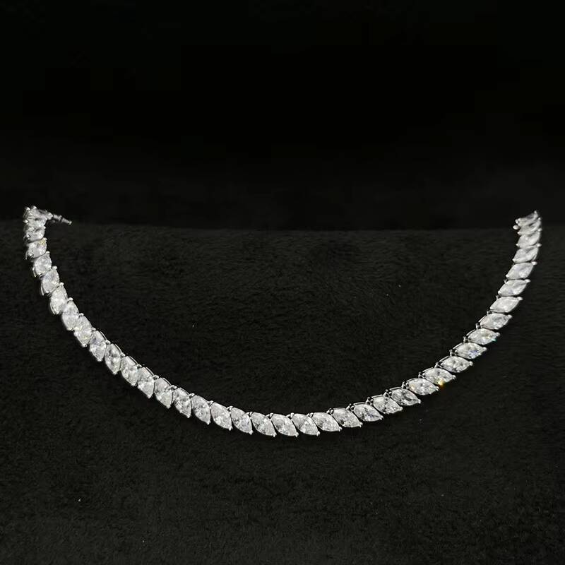 Marquise Cut 5A Moissanite Iced Out Bling Women Girl Jewelry Tennis Chain Necklace 925 Sterling Silver Chocker