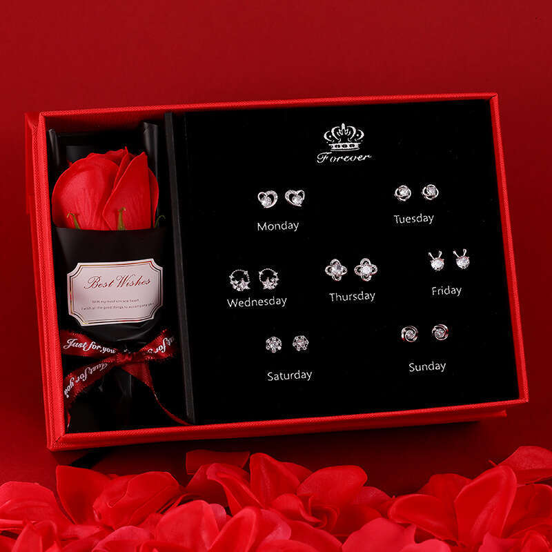 2023 S Sier Needle Earring Set Micro Pave Zircon Fashion Weekly Earrings Valentine's Day Birthday Gift