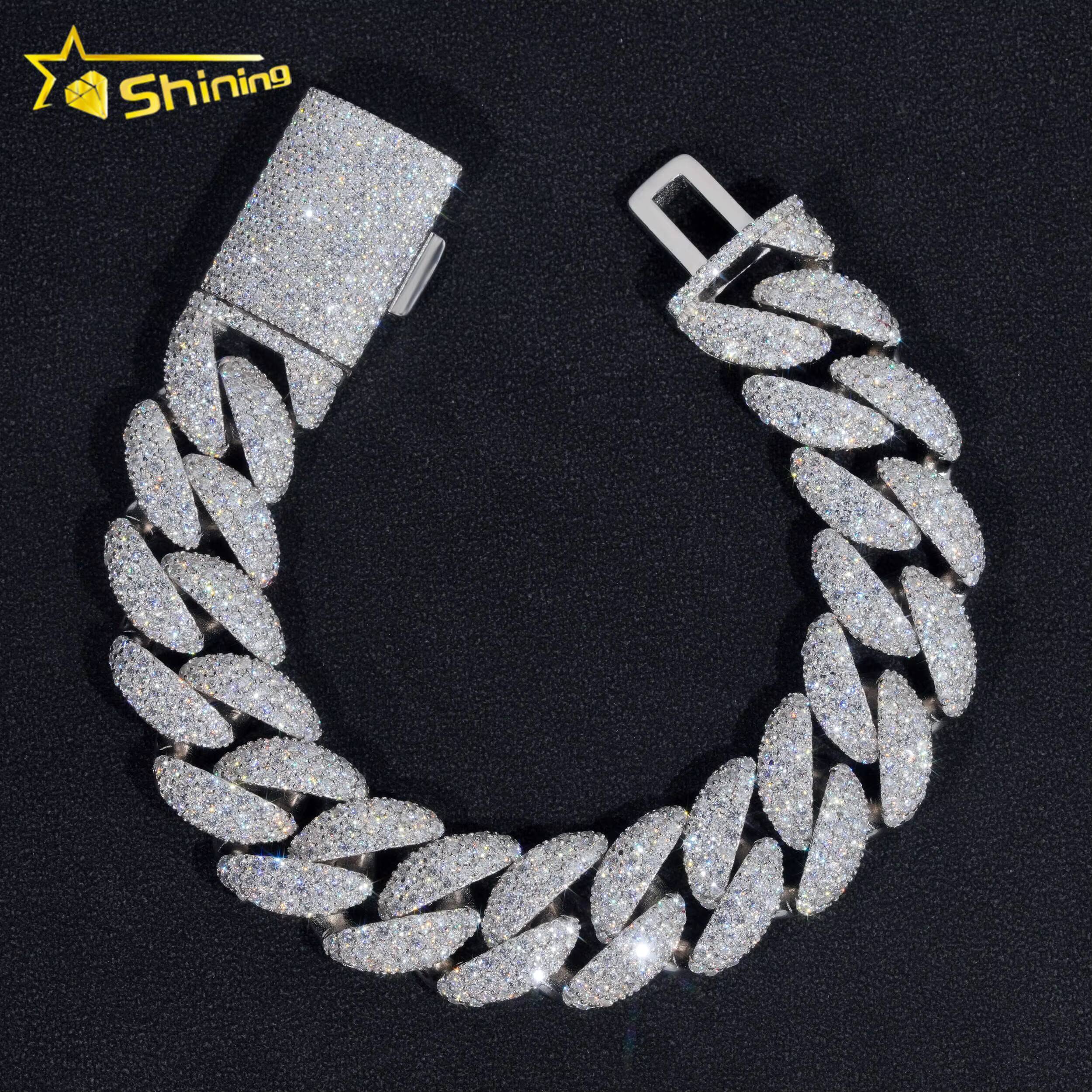 Shining Jewelry 2024 New Arrivals Moissanite Hip Hop Jewelry Fashion Moissanite Cuban Bracelet Cuban Link Chain