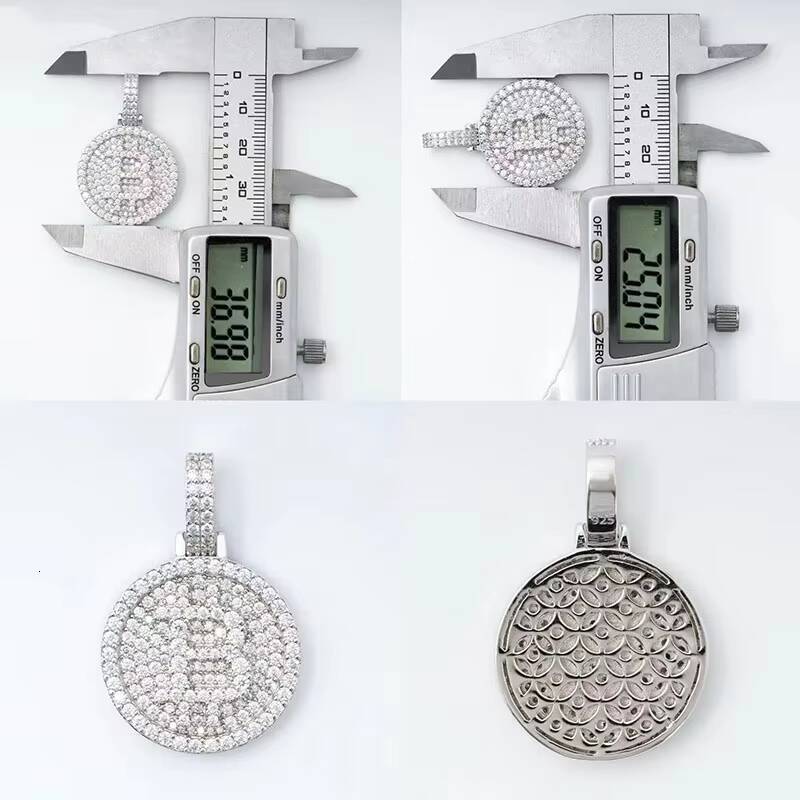 925 Silver Vermeil Necklace Hip Hop Luxury Jewelry for Men Women Iced Out Vvs Moissanite Diamond B Coin Money Pendant Necklace
