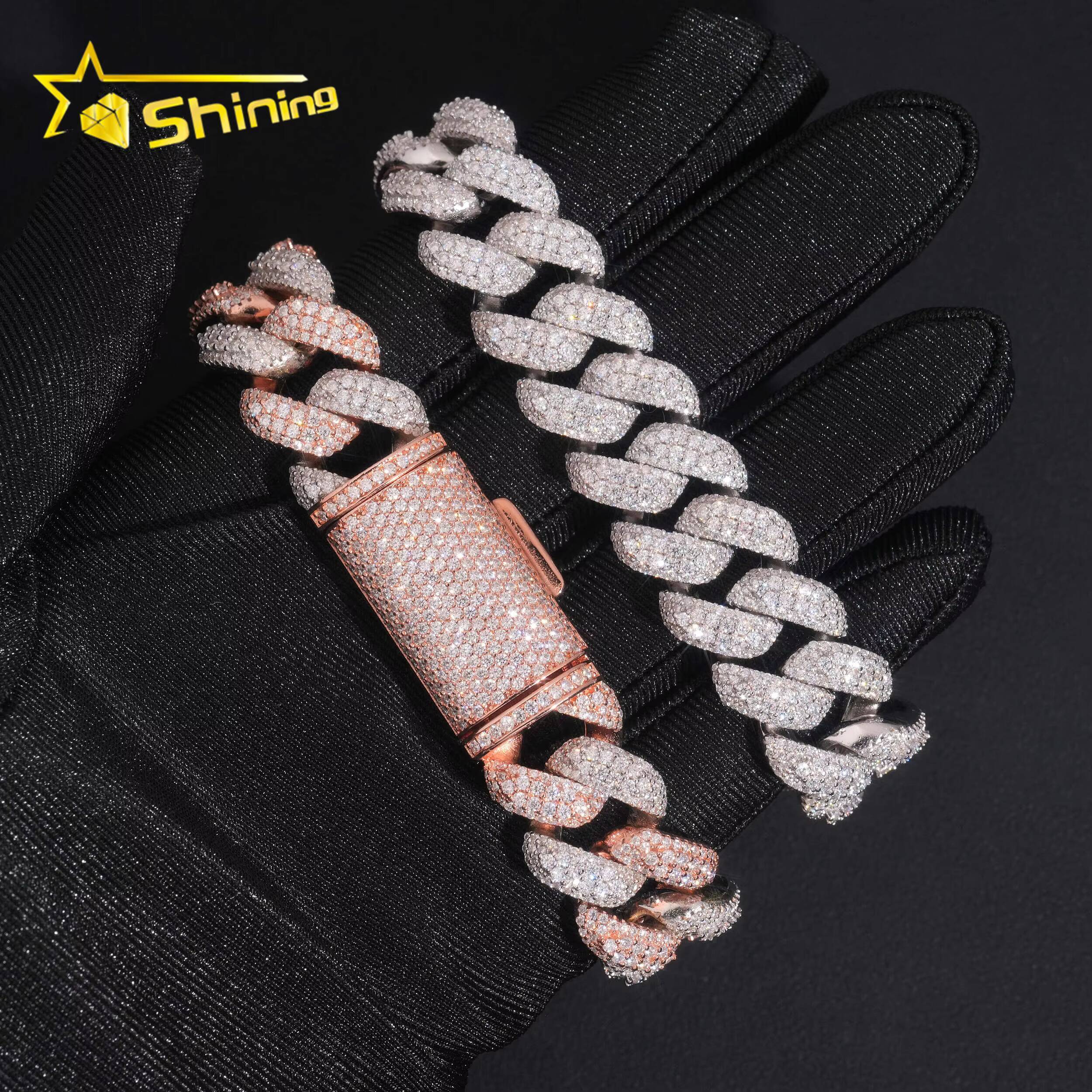 Hip Hop Jewelry 925 Silver Bracelet for Men Iced Out Two Tone 16mm VVS Moissanite Cuban Bracelet GRA Certificated