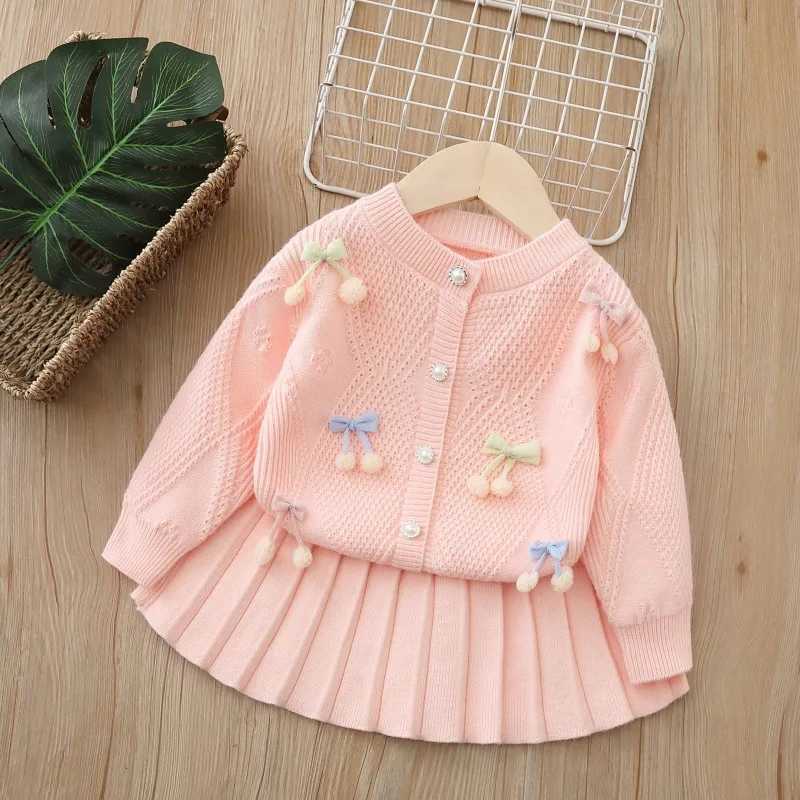 Childrens Sets 2025 Autumn New Girls Cardigan Set Charming 2PC Sweater Skirt Outfit BohoChic Toddler Twin Set L250926SST8