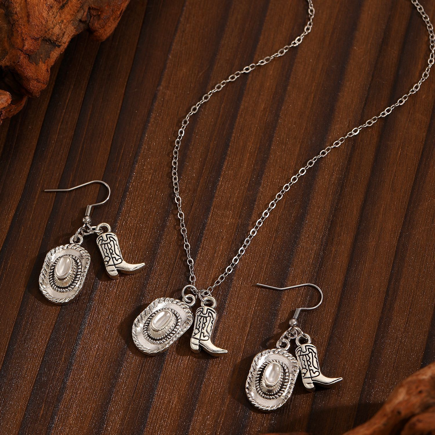 Fashion Theme Personality Western Cowboy Hat Boot Pendant Necklace Earrings Jewelry For Women