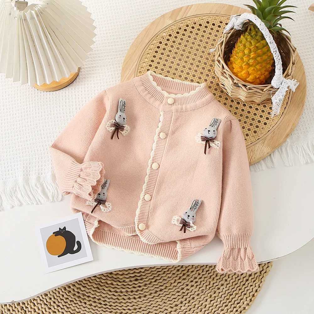 27Y Autumn Girls Clothing Set Knit Bunny Cardigans Pleated Skirt 2Pcs Knit Suit Girls Sweater Knit Outerwear L250926HC6N