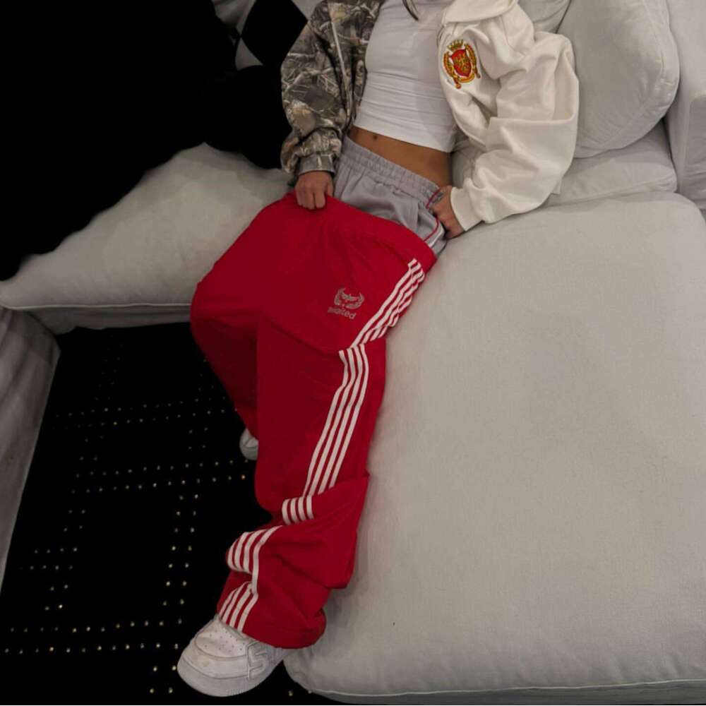 Double Waist Striped Casual American Style Unisex Trendy Brand Fake Two-Piece Loose Long Pants