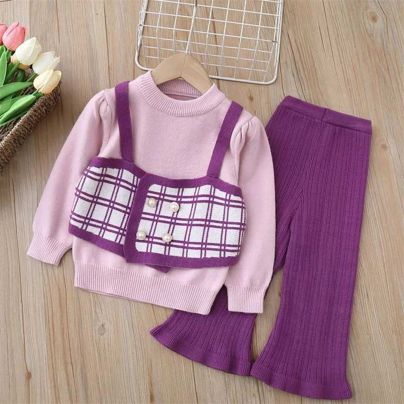 Baby Girls Winter Clothes Set Warm Outfits Kids Girls Flower Knit Sweater and Pants Autumn Girl Clothing Set Children Costume L250926ZO13