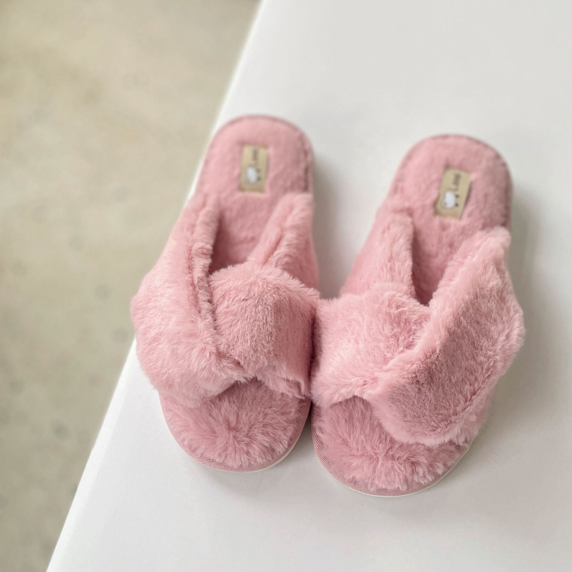 Twist Knot Cross Furry for Women, Autumn Winter Fairy Korean Style, Outdoor and Indoor Non-Slip Plush Cotton Slippers ddmymarket