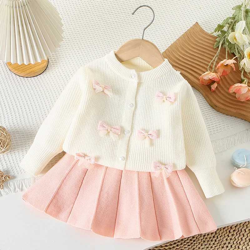 2025 New Autumn 26Yrs Baby Girls Clothing Set Long Sleeved Knitted Cardigan CoatShort Skirt Children Knitted Clothes Suit L250926RV31