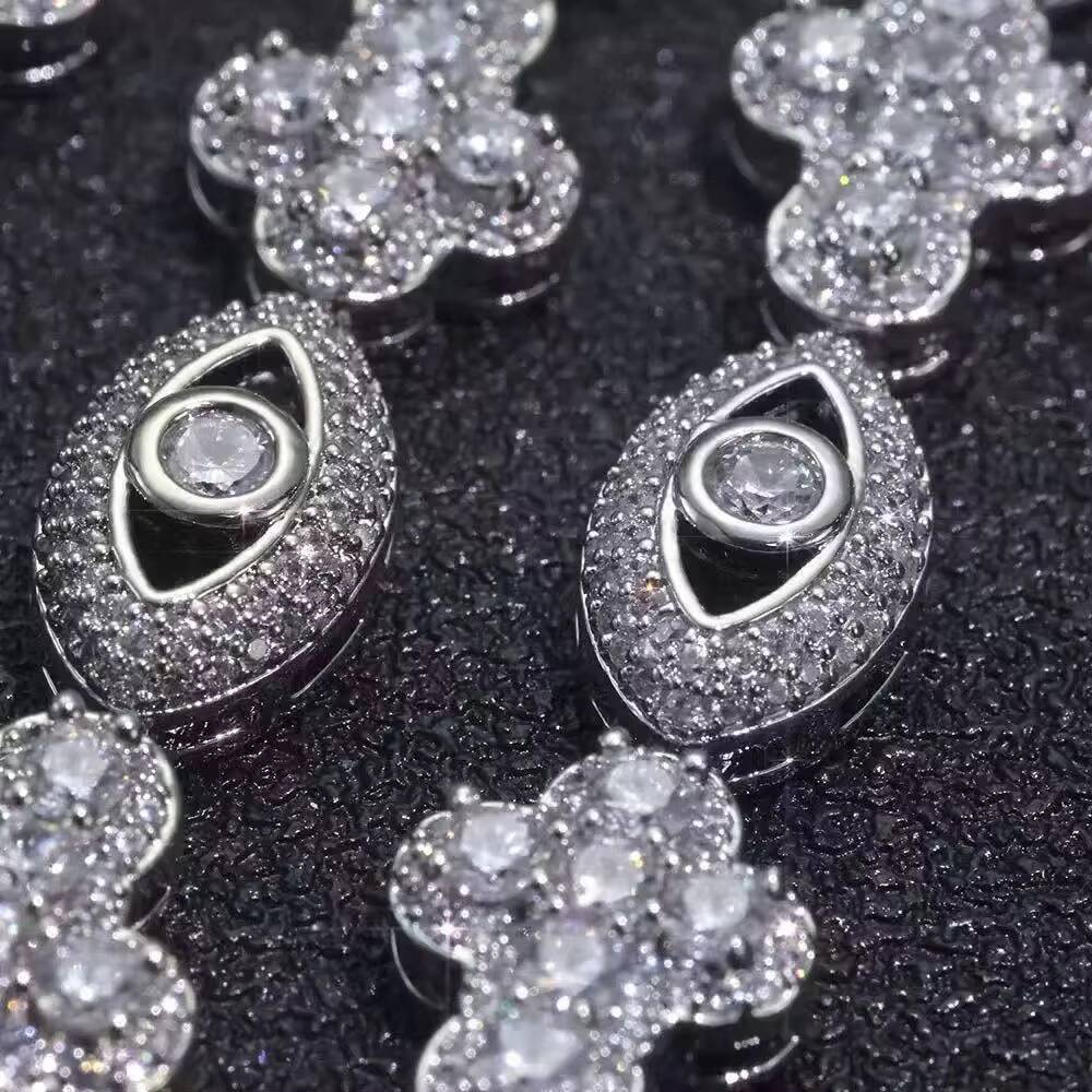 Personalized Trendy Hip Hop Eye Cross Necklace for Men and Women ZirconEmbellished Link Chain Brass Jewelry for Parties