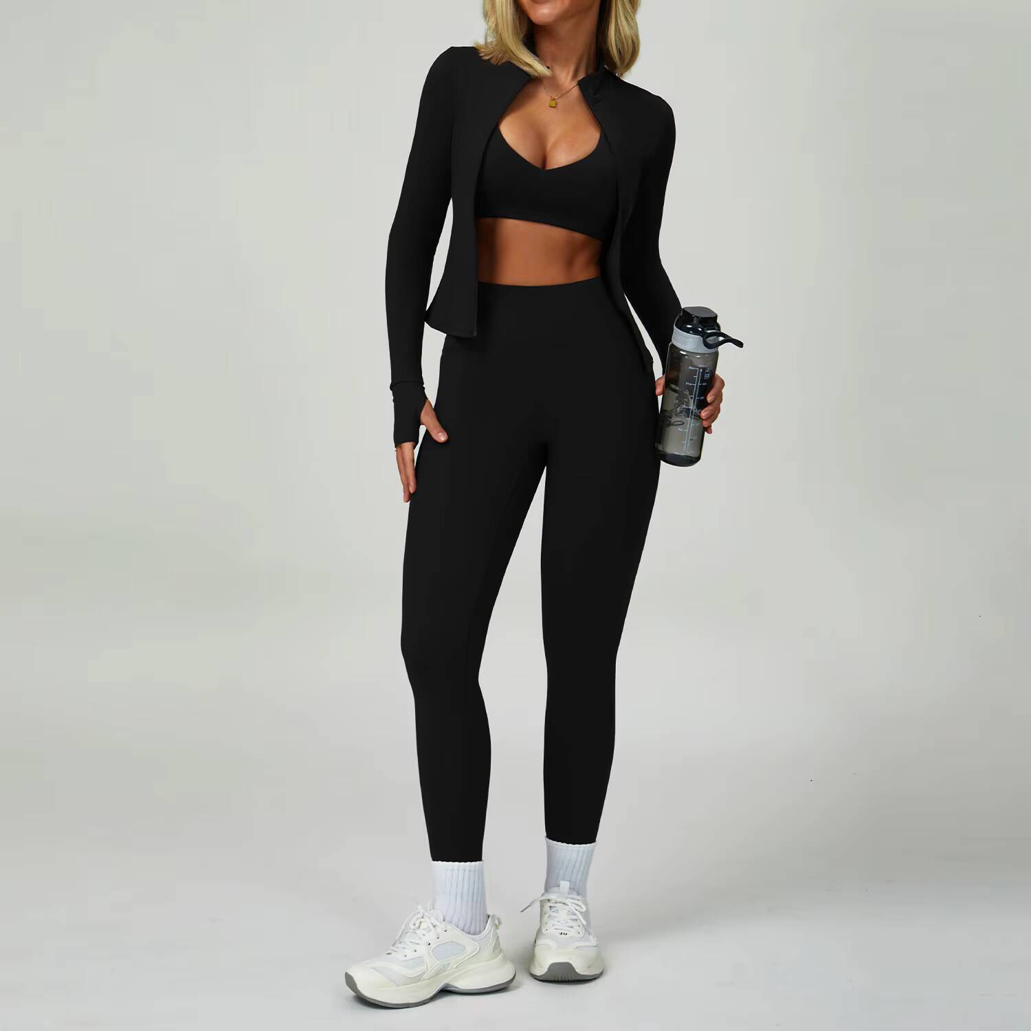 Yimo Women Nude Feeling Stand Neck Jacket Yoga Bodysuit Lady Shockproof Crop Top Gym Set Female Hip Lift Slim Pants Sports Suit