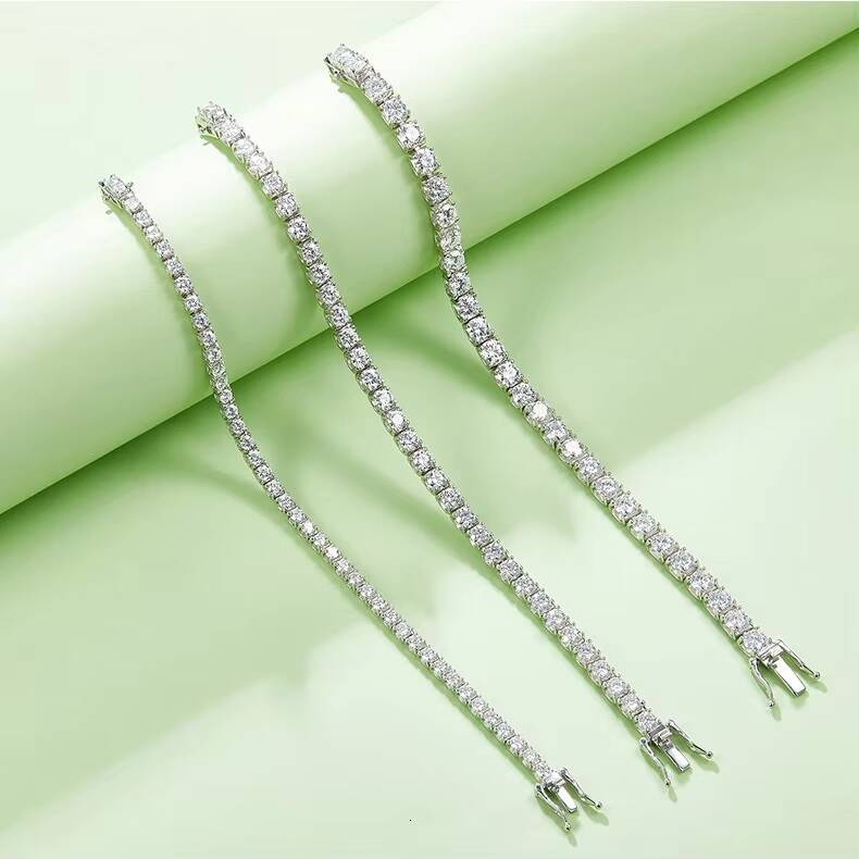3mm 4mm 5mm Round Iced Out Hip Hop VVS 925 Sterling Silver Diamond Moissanite Tennis Chain Necklace Bracelet