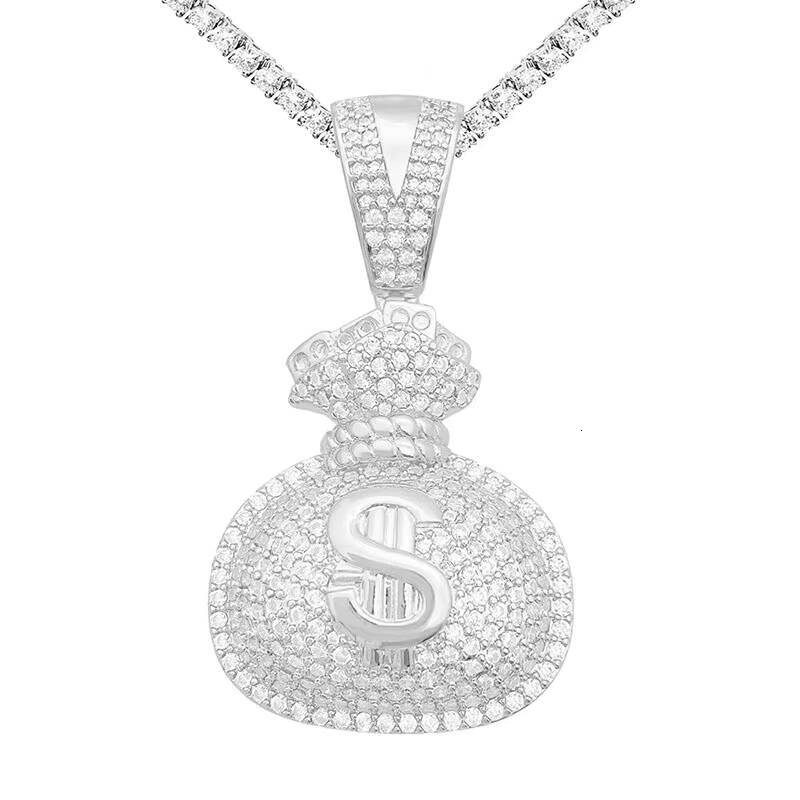 New Arrivals Hip Hop Iced Out Jewelry Vvs Moissanite 14k 18k Gold Plated Money Bag Custom Fine Silver Dollar Sign Pendant