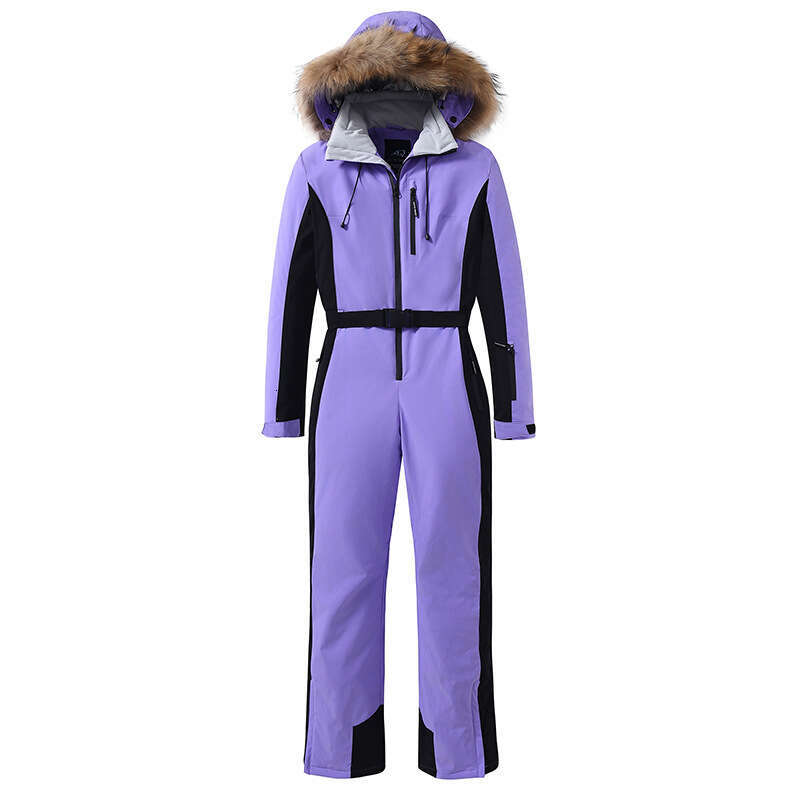Women's Slim Fit Winter Outdoor Windproof Waterproof Warm Jacket Double Board Ski Suit One-Piece