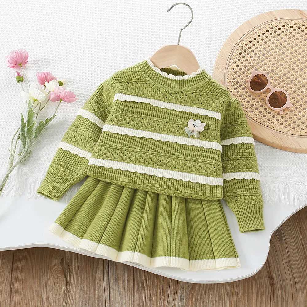 Girls Dress Clothes Sets Autumn Winter Children Woolen Jersey Sweaters Tops Skirts Kids Princess Suit For Baby Knitted Outfits 3 L250926AFOF