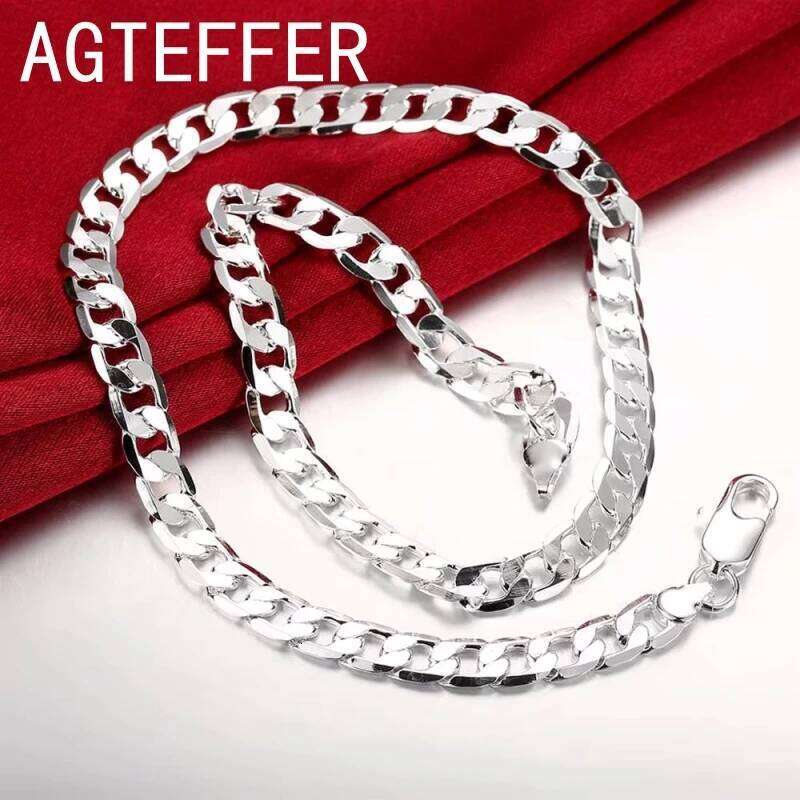 New gold Necklaces Sterling Sier color Classic 6/8MM 50CM sideways chain for Men woman fine Jewelrys Wedding party