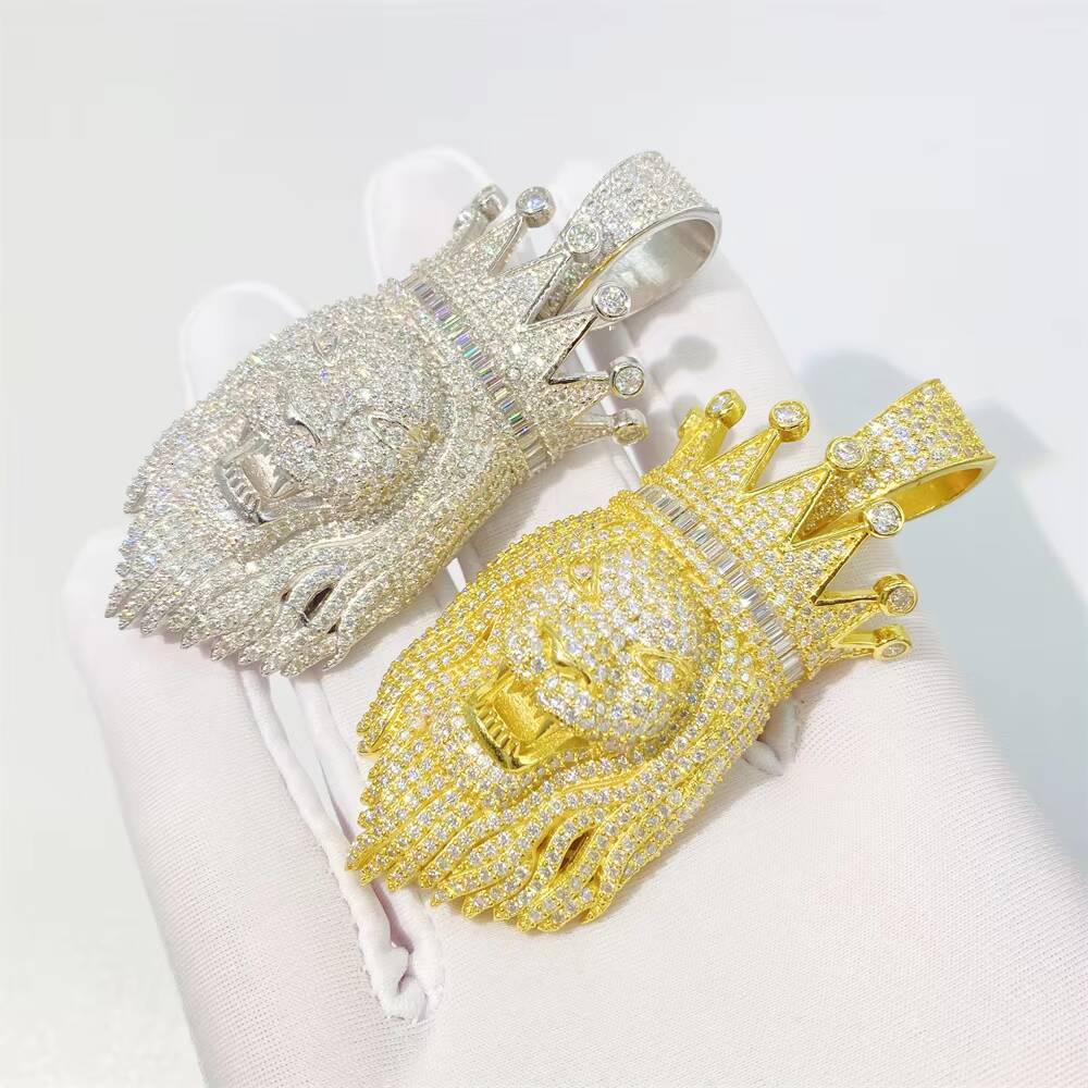 Hip Hop lion Pendant in Silver and Moissanite and Silver Shape Hip Hop Necklace Bling Pendant
