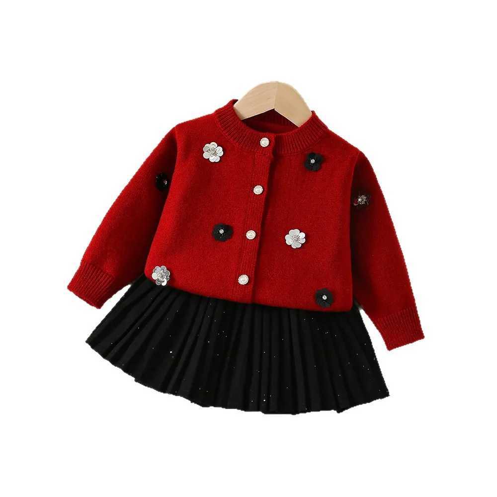 Girls Knitted Clothing Sets Autumn Winter Children Woolen Jersey Sweaters Coats Skirts Kids Princess Dress Suit For Baby Outfits L2509265TBS