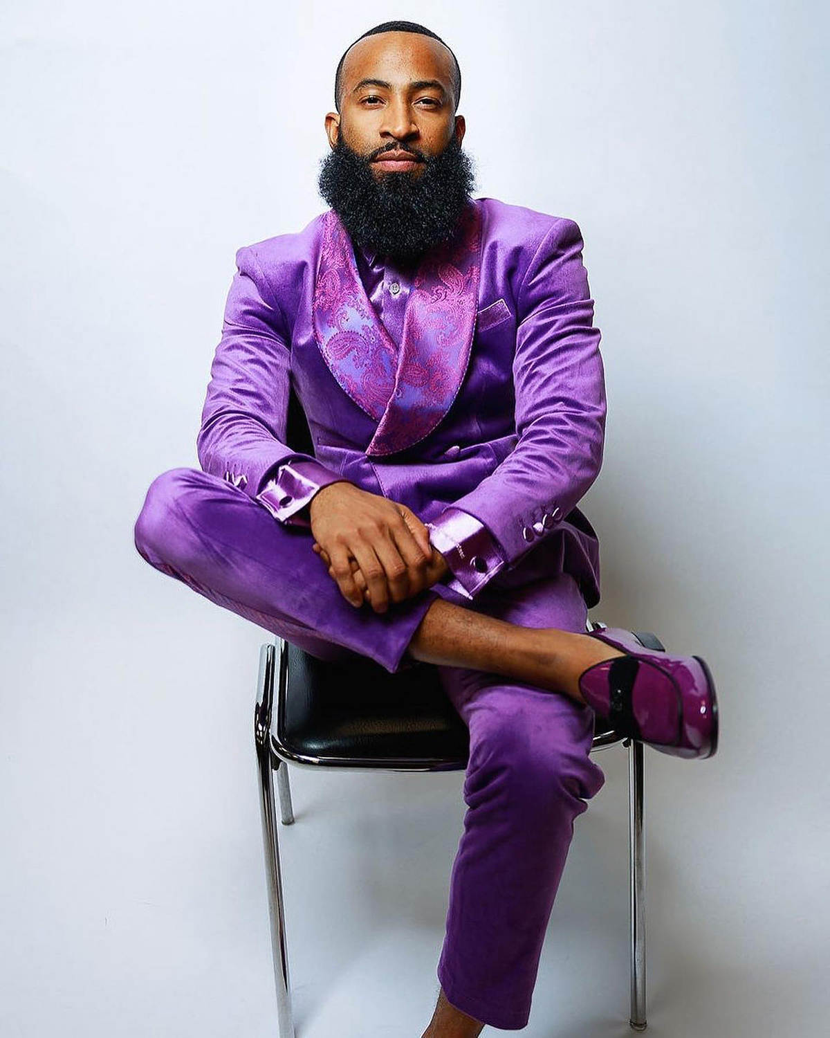 Royal Gentleman Suits 2 Pieces Pattern Shawl Lapel Purple Wedding Groom Tuxedos Party Male Velvet Prom Blazers Costume Homme