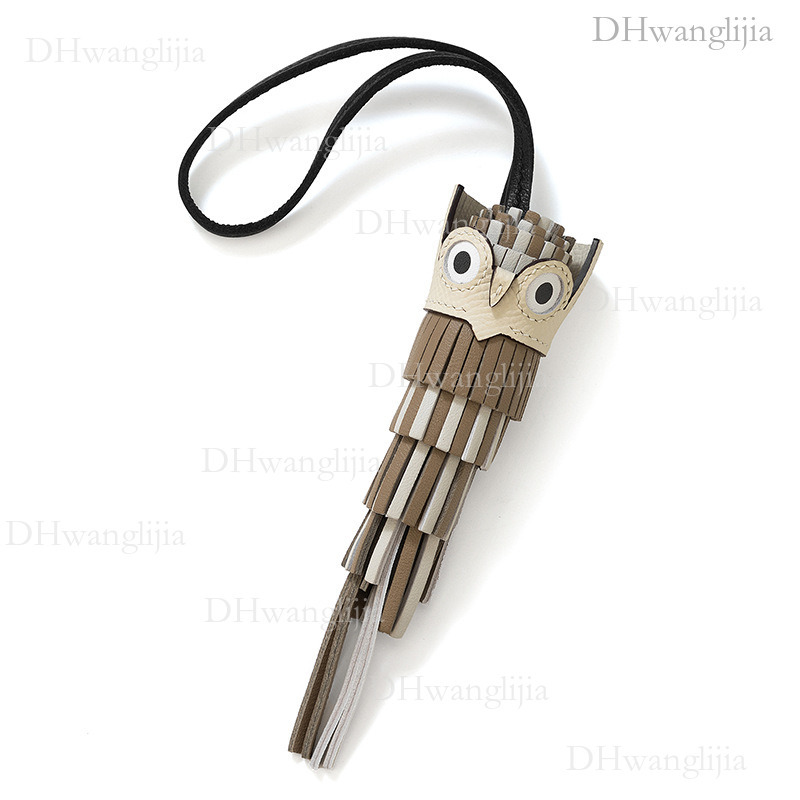 DH Luggage Accessories Live Sheepskin Tassel Owl Handmade Sewn Bag Key Car Accessory Pendant