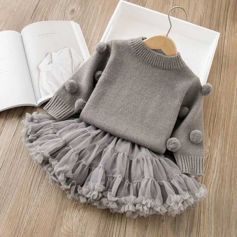 Girls sweater Christmas dress childrens clothing round neck fleece and thickened princess dress twopiece set puffy dress L250926597R