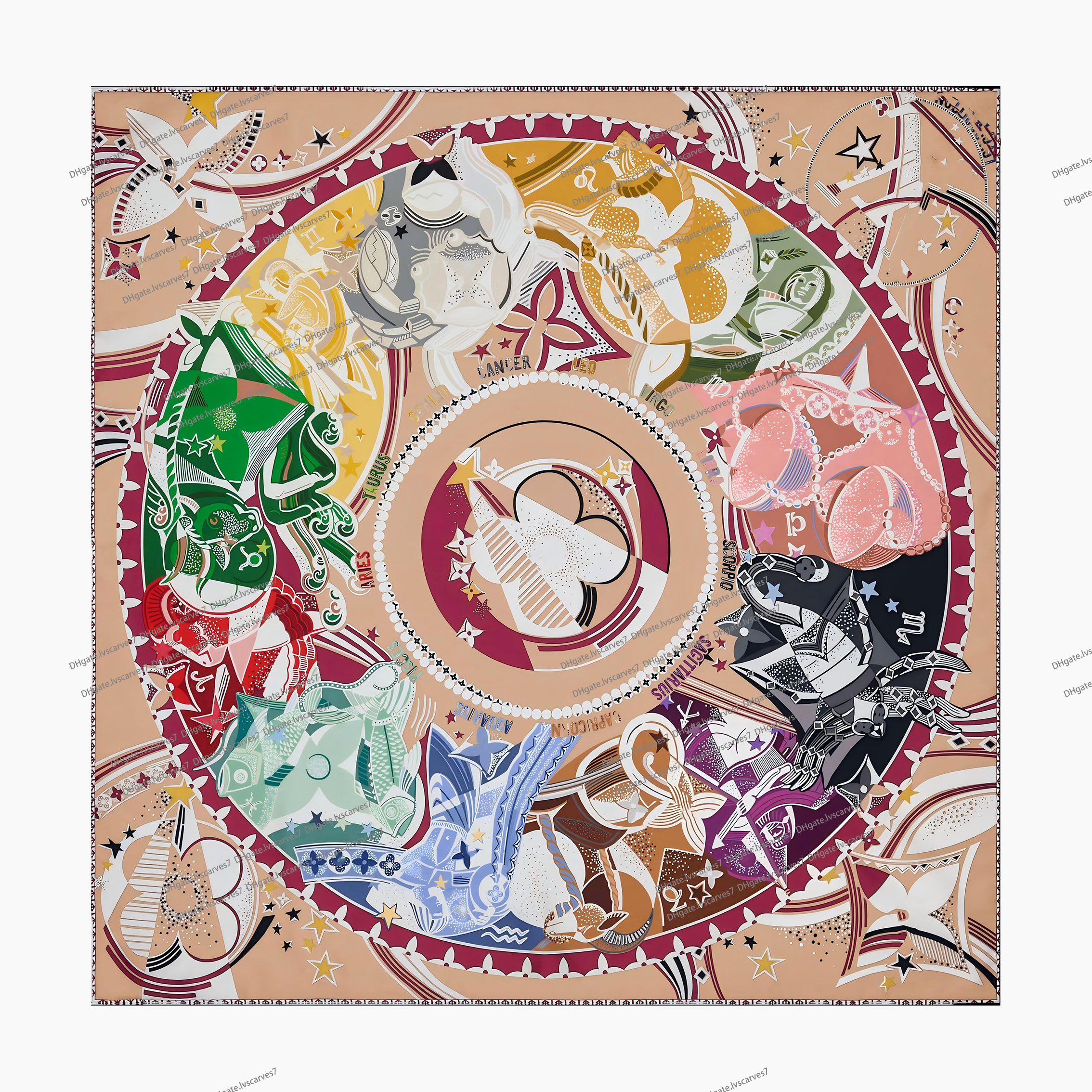 M97617 Khaki silk scarfs fashion ladies luxury letter printing decorative scarf Precious Dragon Silk Elysee Palace Hotel Square 90 designer European 13 style tie
