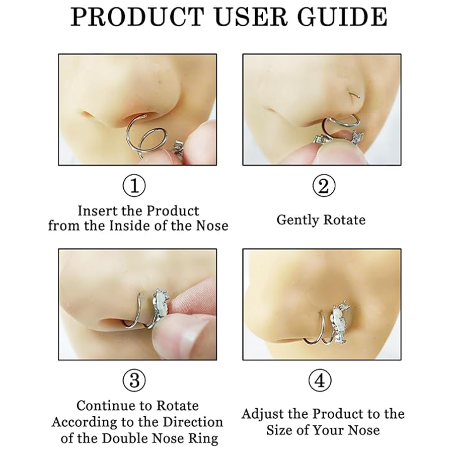 16PCS Nose Ring Hoop Stainless Steel Dangle Spiral Nose Rings Snake Flower Butterfly Wings Heart Ball Twist Earring Hoops Body Piercing Jewelry Silver