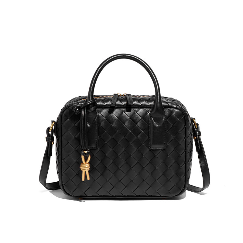 Classic New Boston Women's Woven Single Shoulder Crossbody Double Handle High-end Feel Handheld Small Square Bag