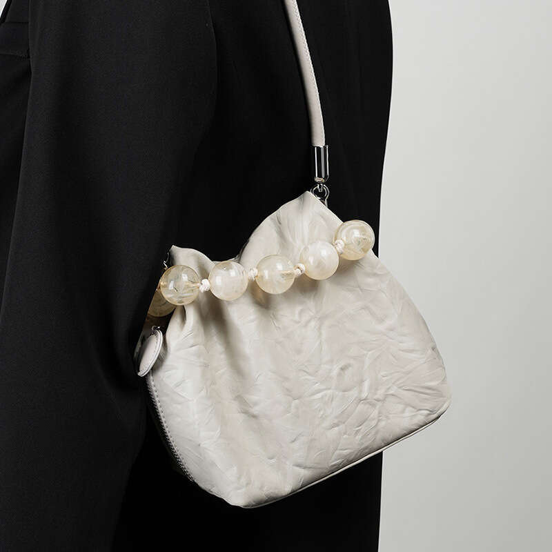 Luxury bag New Chinese Style Personality Niche First Layer Cowhide Women Handheld Grain Lunch Box Beaded Handbag Crossbody Bag