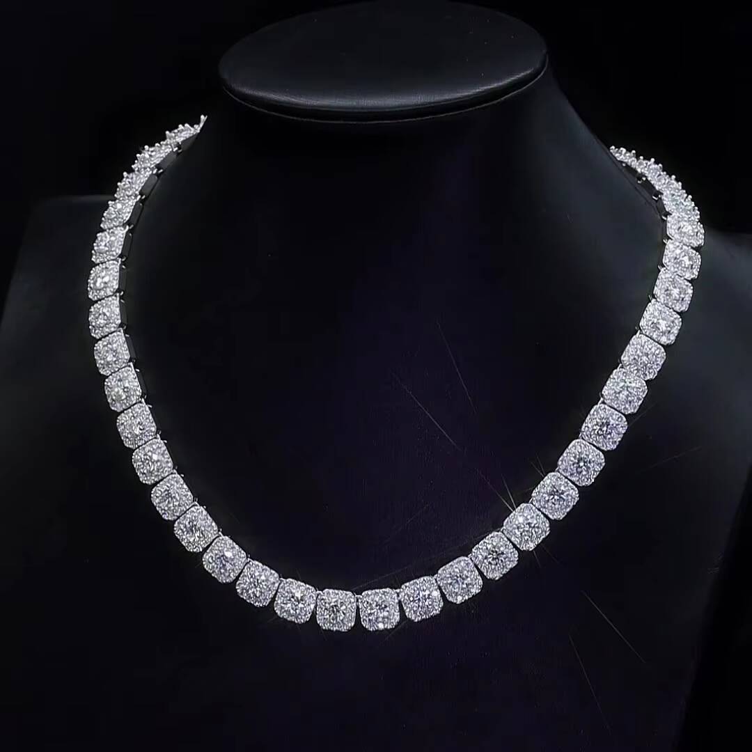 Mens Hip Hop Jewelry Tennis Link Bracelet Moissanite Diamond Choker with Iced CZ Clustered Tennis Necklace Gift