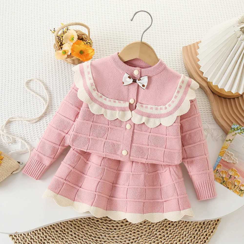 Girls Knitted Clothes Sets Spring Autumn Children Woolen Jersey Sweaters Coats Skirts Kids Princess Dress Suit For Baby Outfits L2509261DN4
