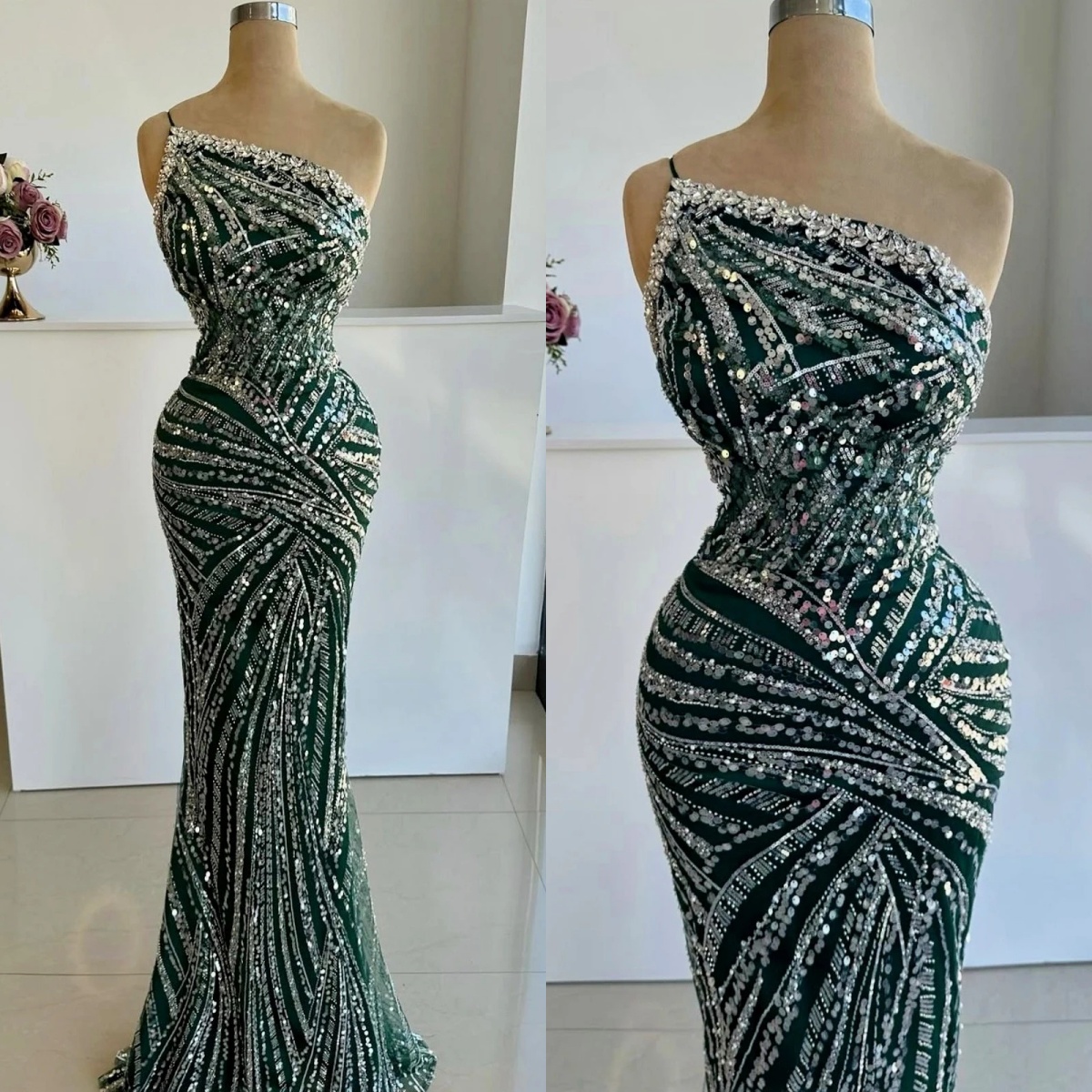 Sparkly Evening Dresses Strapless Crystal Prom Gowns Sequins Beading Rhinestone Sleevesless Princess Customized Vestidos De Noche Plus Size