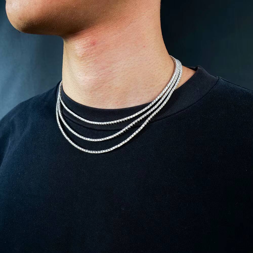 Stocks Fine Jewelry Moissanite Tennis Necklace 925 Silver Round Shape 2mm Tennis Chain Hip Hop Fashion Jewelry for Gift